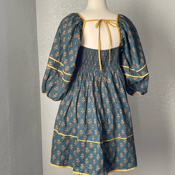 Entro Teal Floral Dress with Mustard Highlights - Picture 3 of 6